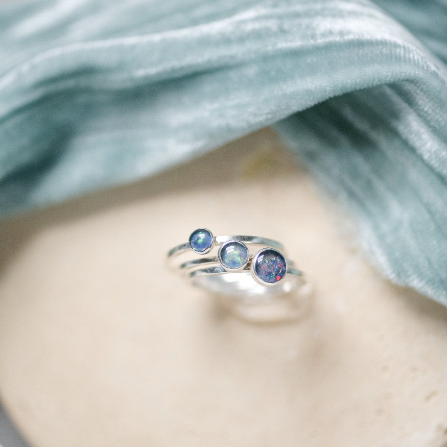 Be happy, be bright, be you set of opal rings.