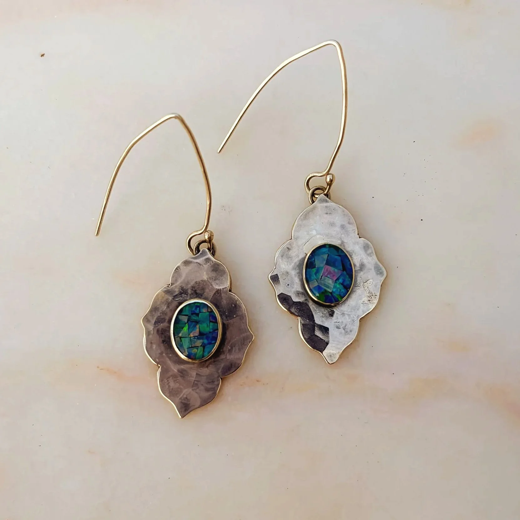 Petal to the metal mosaic opal earrings