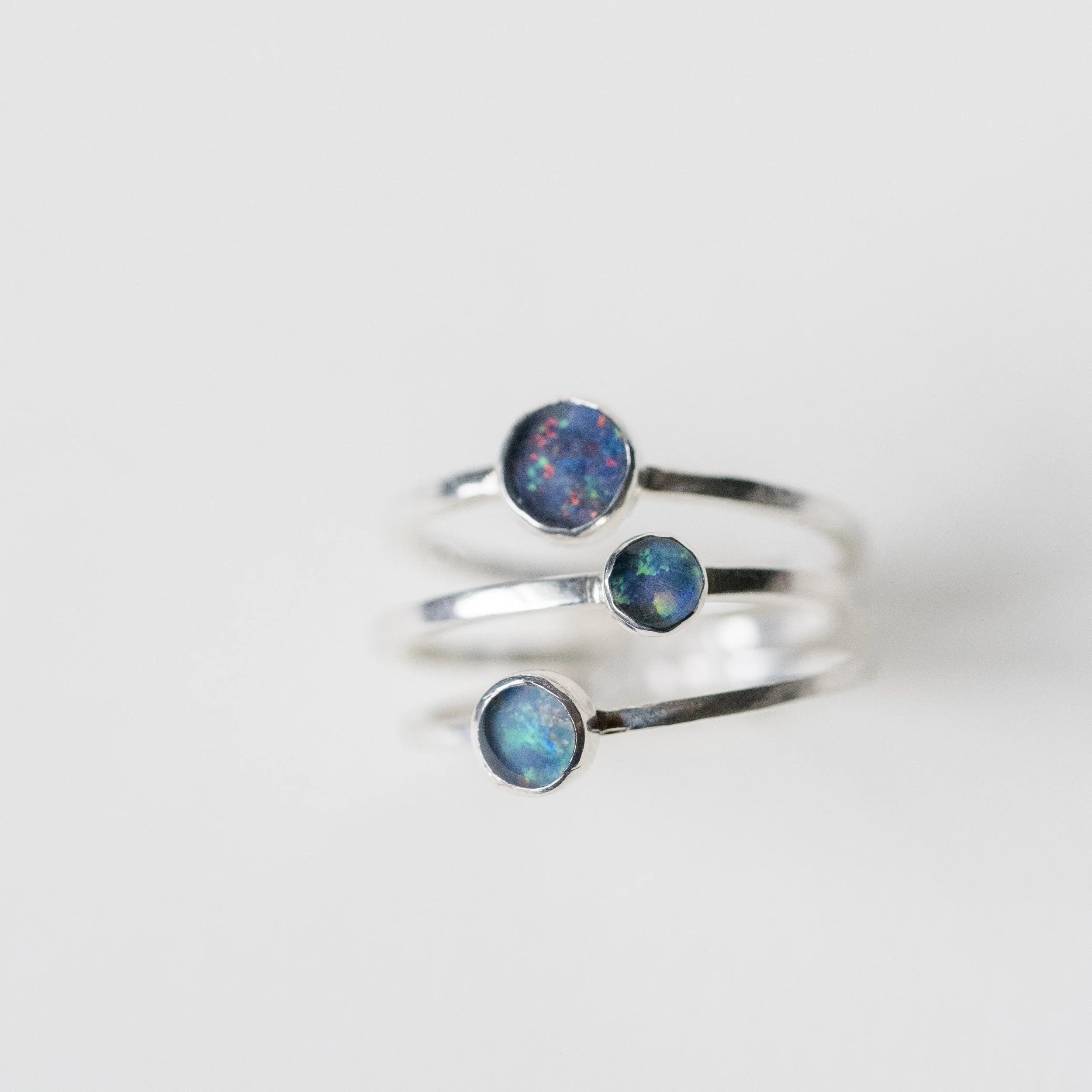 Be happy, be bright, be you set of opal rings.