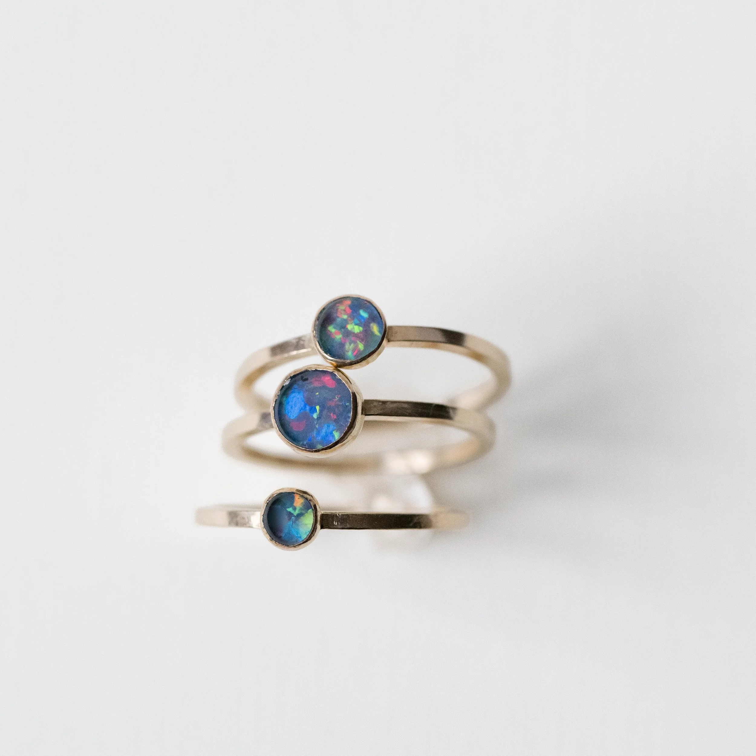 Be happy, be bright, be you set of opal rings.