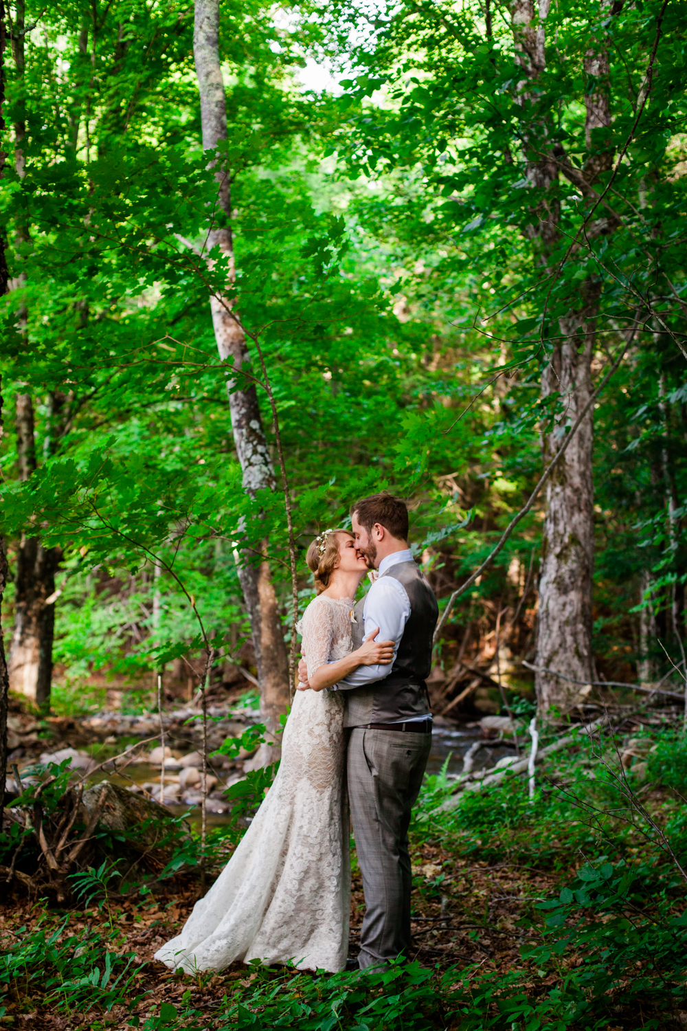  Bride and groom share a moment in the Adirondacks 
