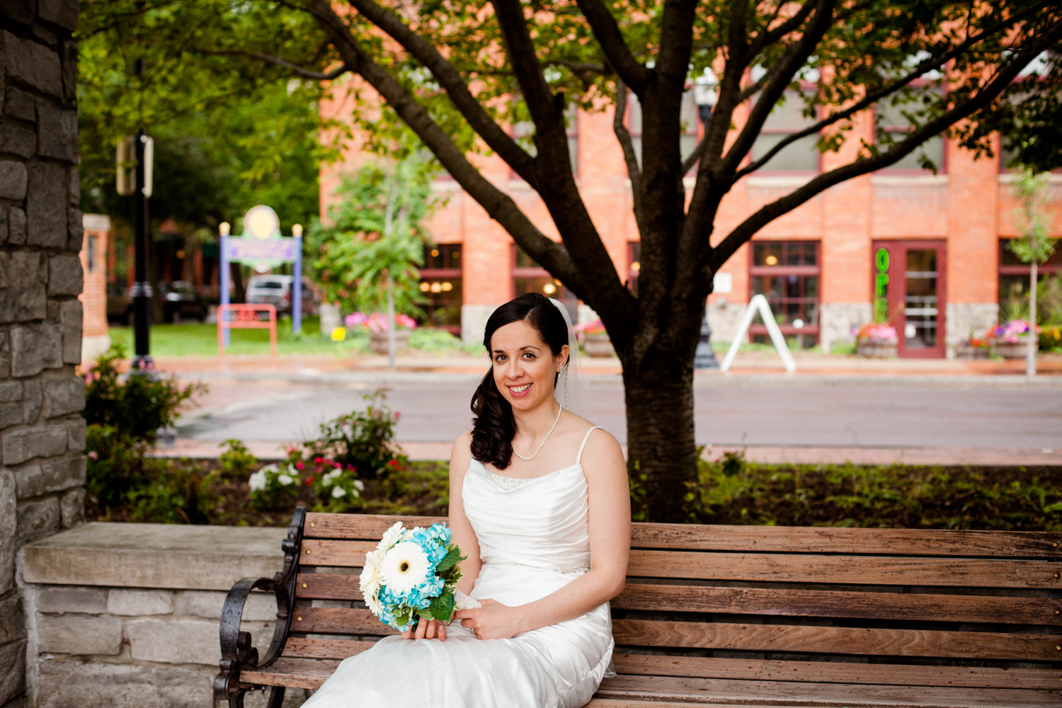  Bride sitting in Franklin Square. 
