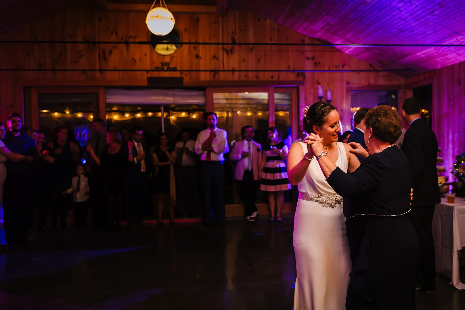 Bride and mother dance in Ithaca, New York.