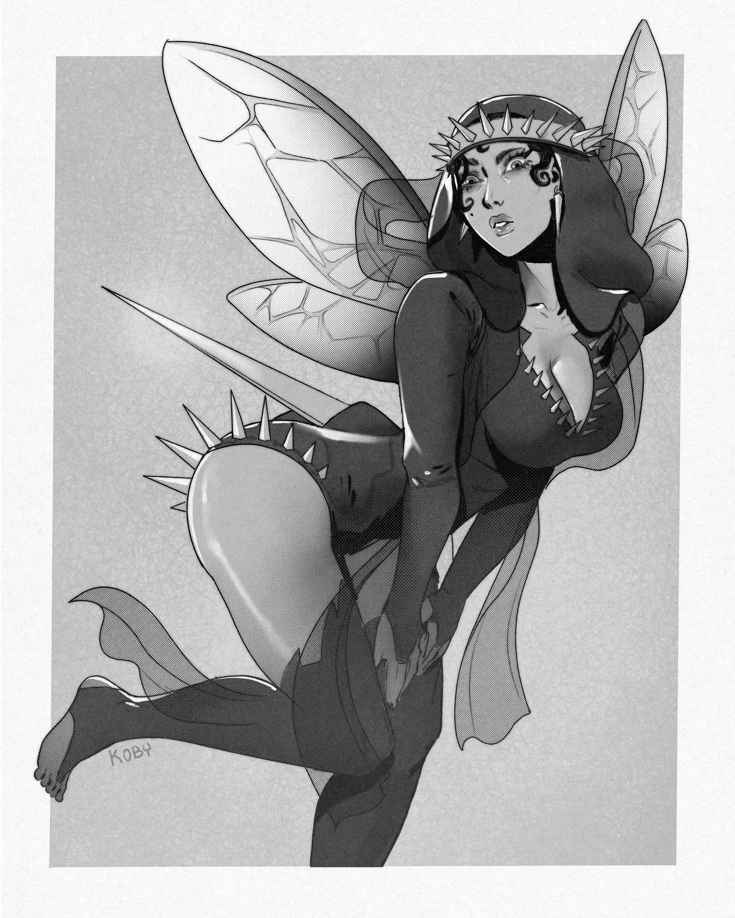 Inktober Day 11: Sting 🦋
Float like a butterfly, sting like a bee

@inktober

#Inktober #Inktober2025 #DigitalArt #LineArt #InktoberDay11 #Sting #FairyArt #DarkFae #costume #goth #Illustration #ArtistOnInstagram #ProcreateArt #FantasyArt #SpookyArt 
