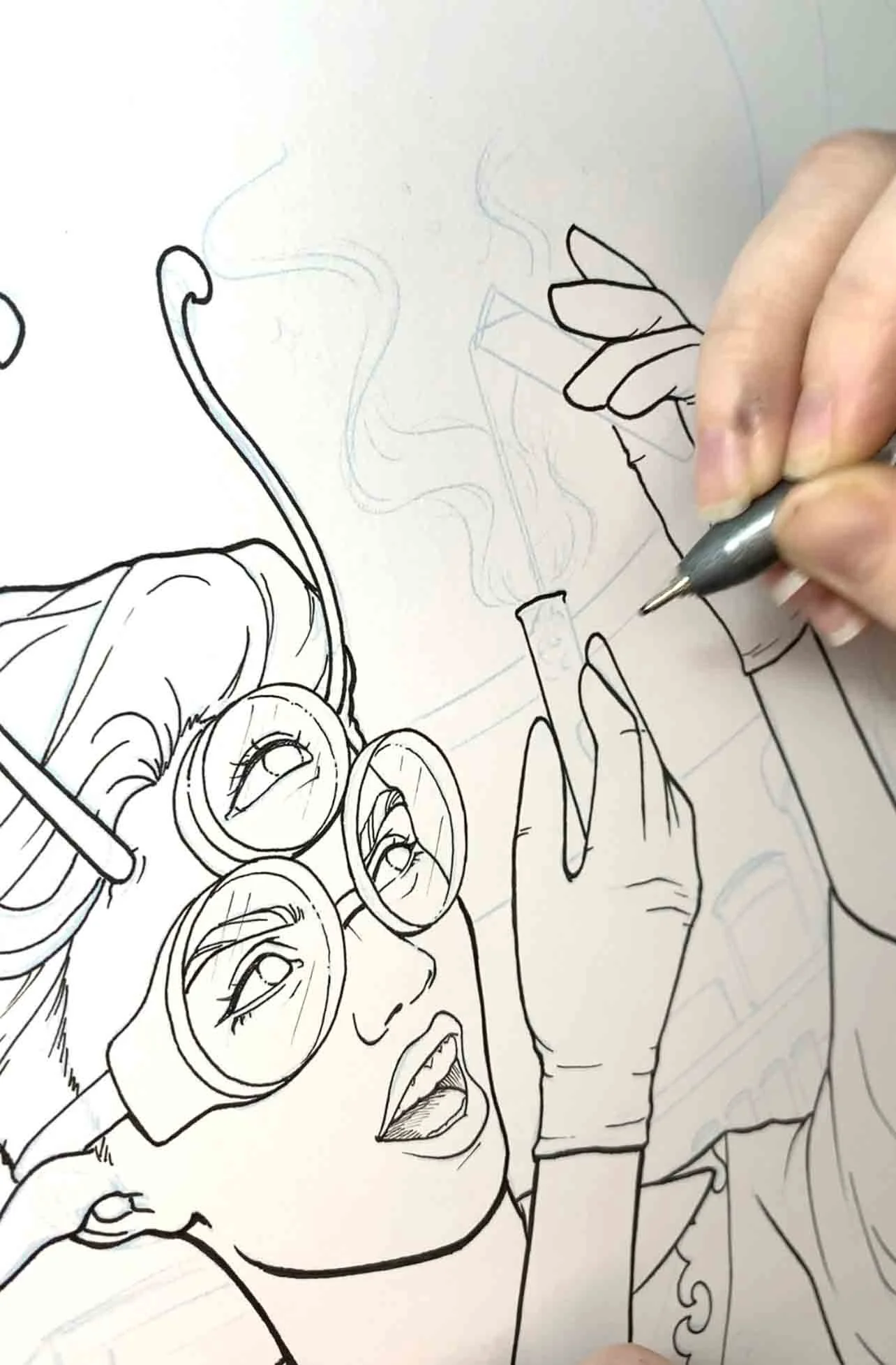 Working on the ink drawing