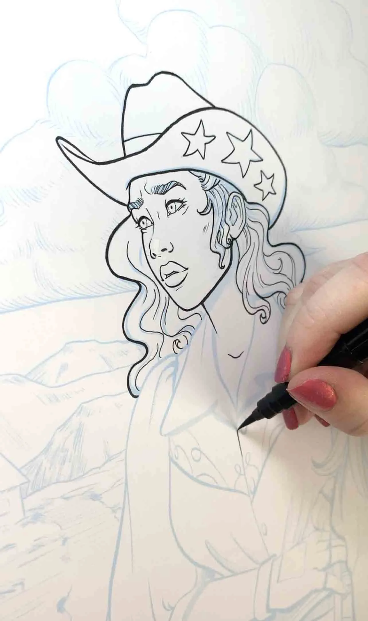Working on the ink drawing