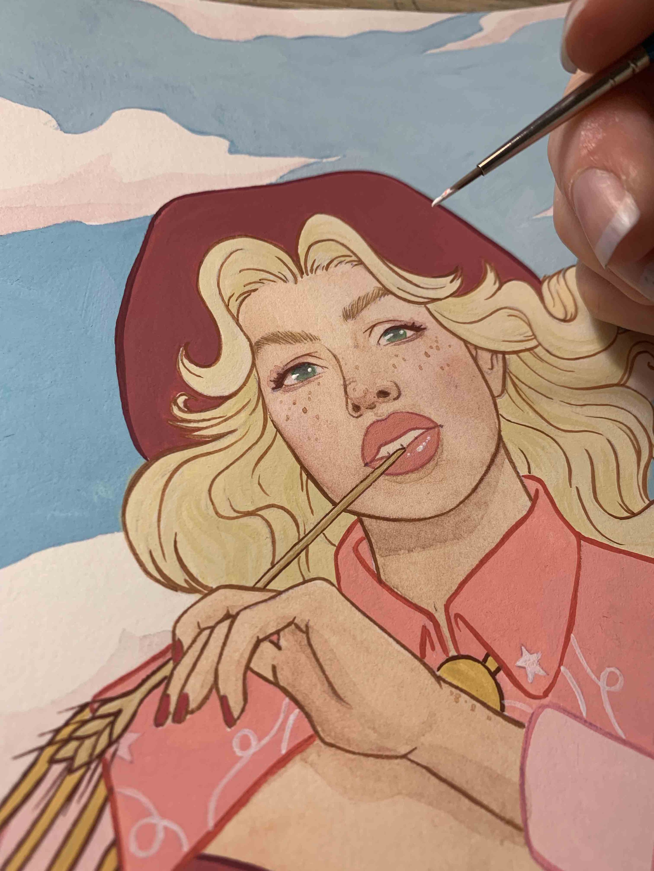 A gouache painting of the Cowgirl when I was deciding what medium to use for the oracle deck