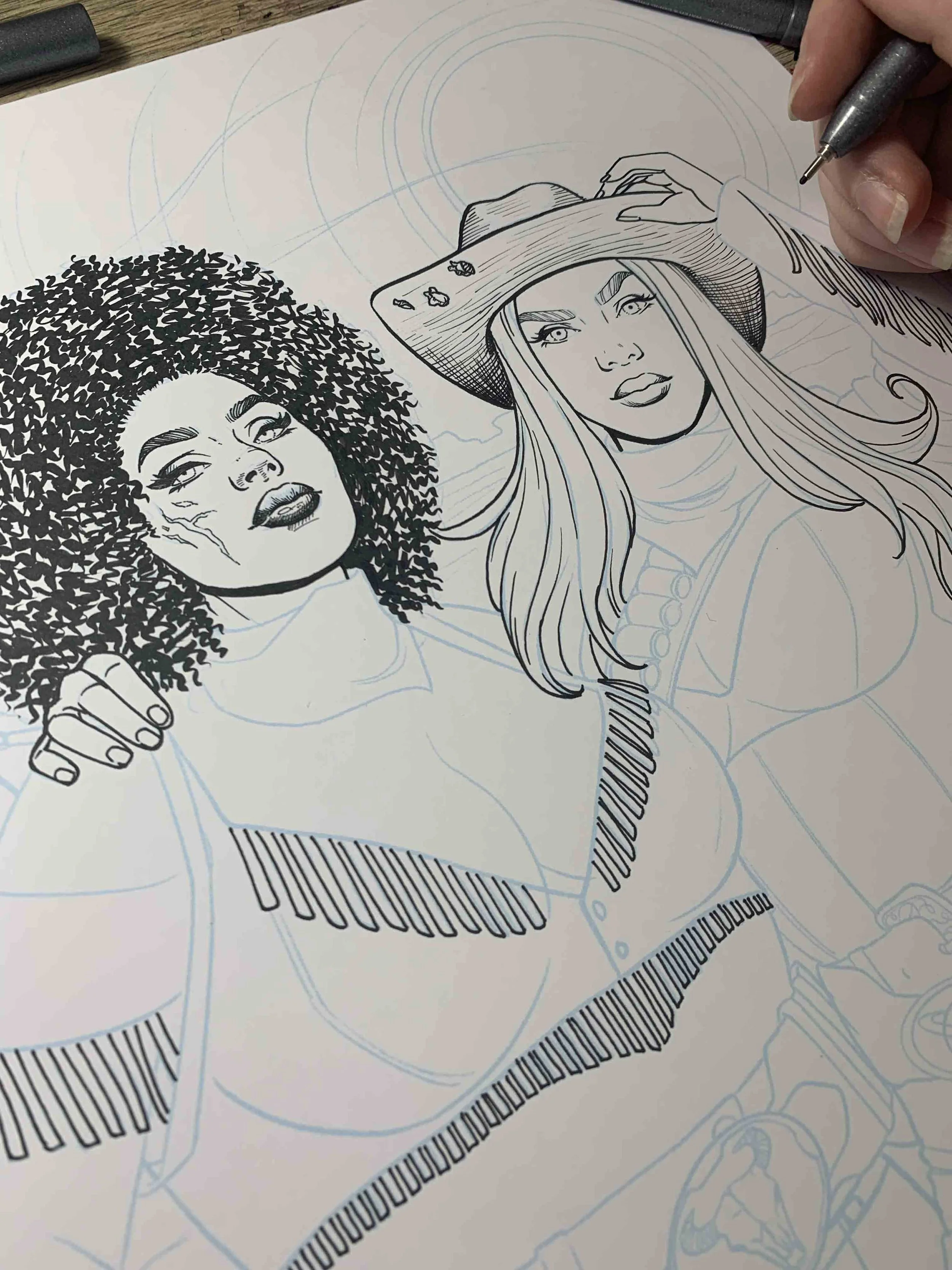 Working on the ink drawing