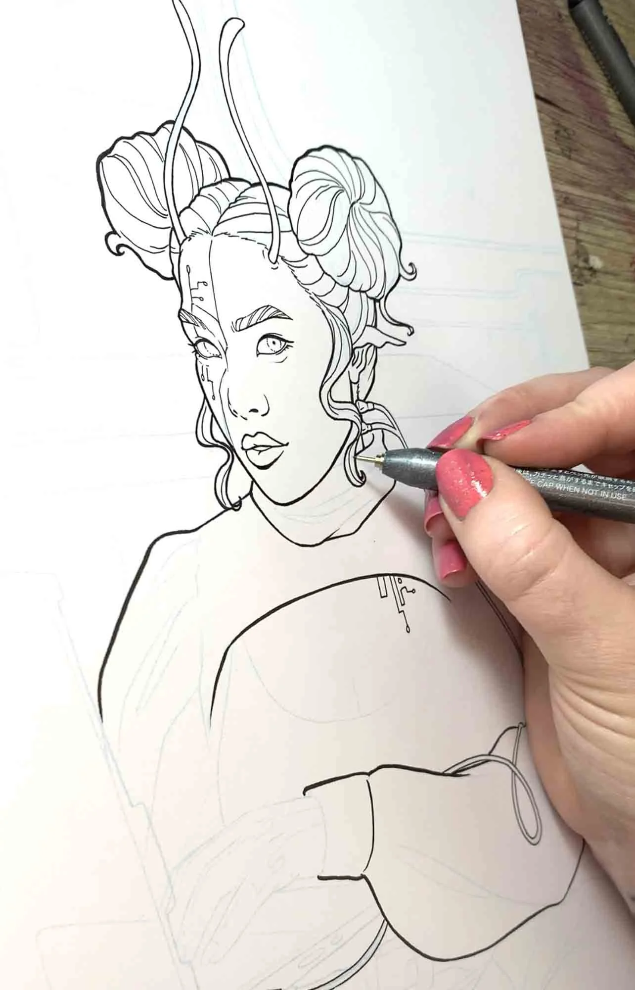 Working on the ink drawing