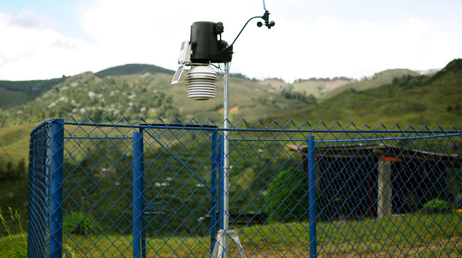 This device is used to collect and document weather data (wind speeds, amount of rainfall, etc.). With these records, farmers can make informed decisions concerning increasing plant growth (i.e. the eucalyptus trees planted due to windspeed).