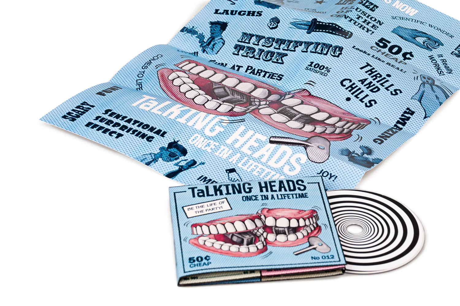 Poster: 420mm w x 594mm h, CMYK + 1 PMS, 200gsm matt artboard Album: CMYK + 1 PMS + 1 Spot UV Varnish, 300gsm uncoated artboard, diecut and supplied folded