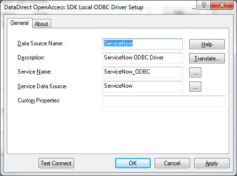  ServiceNow ODBC Data Source Administrator