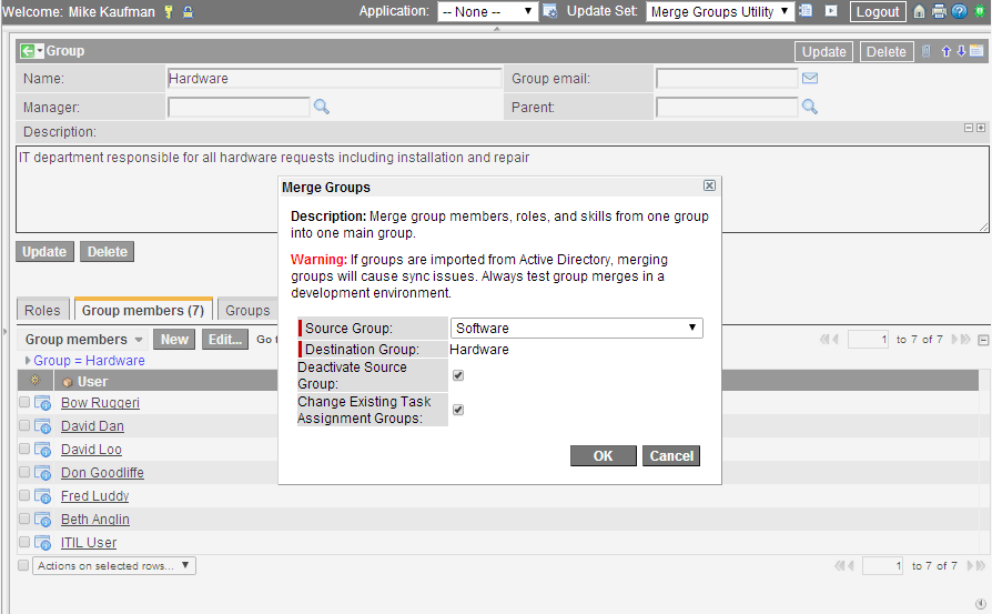 Merge Groups UI Page
