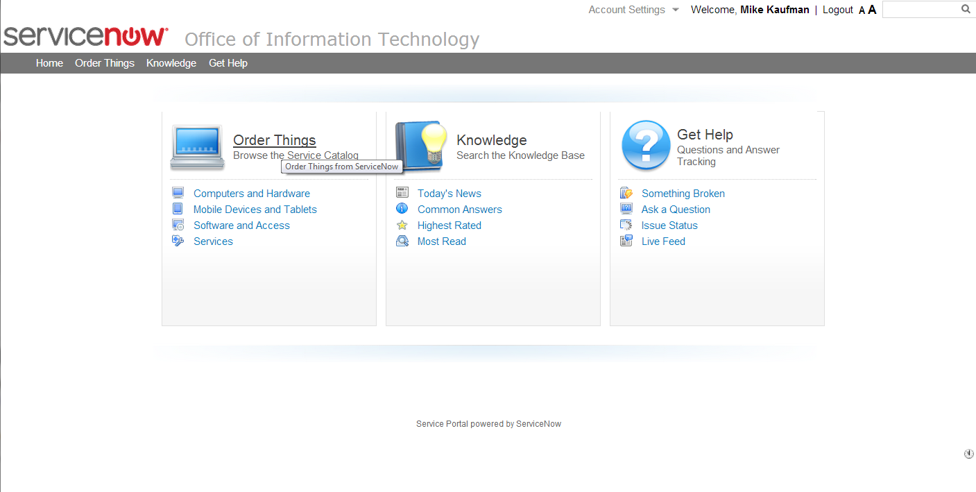 CMS Hint on Menu Section: When you hover over the item with the mouse, it displays a hint
