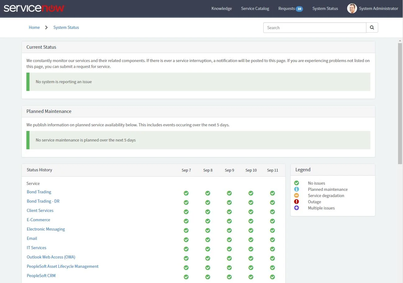 Service Portal System Status