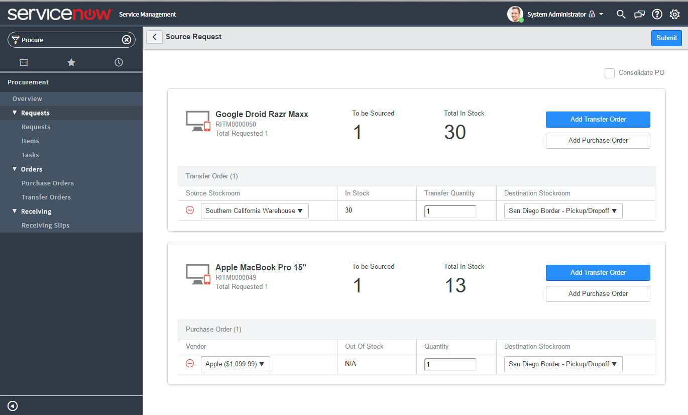Transfer Order and Purchase Order Created (Although should just be transfer orders)