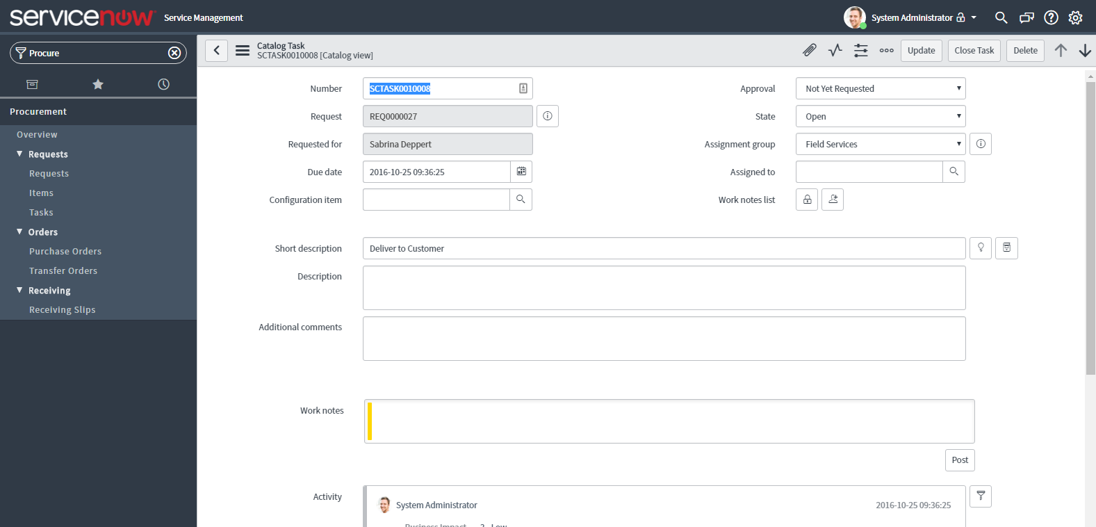 Delivery Catalog Task