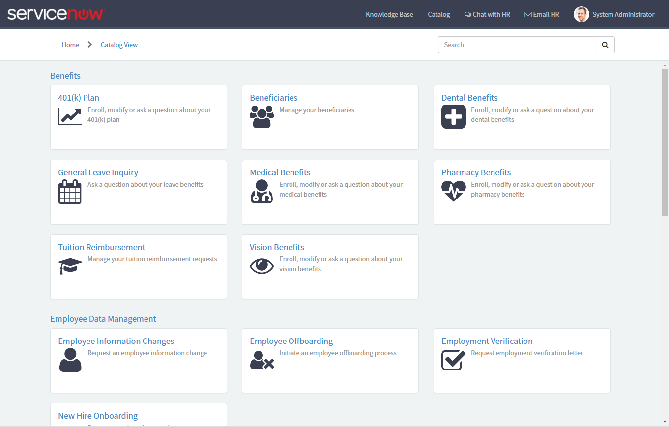 HR Service Portal - Catalog