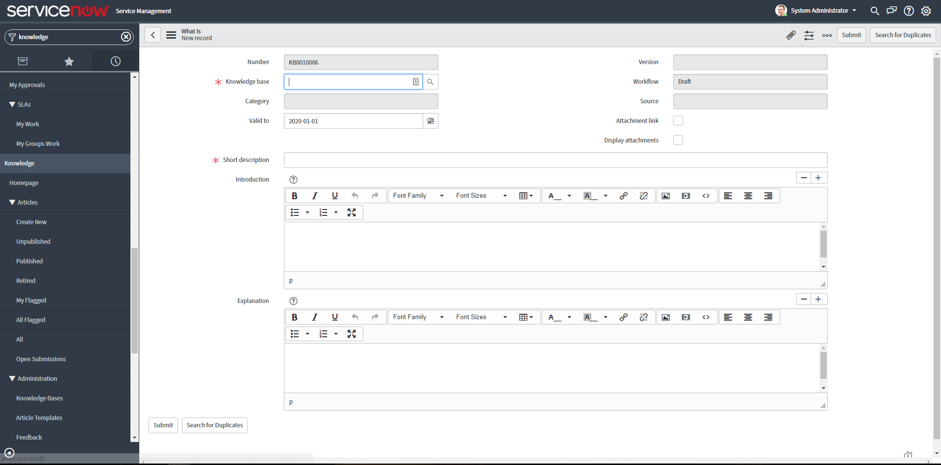 Different fields are shown based on template selected