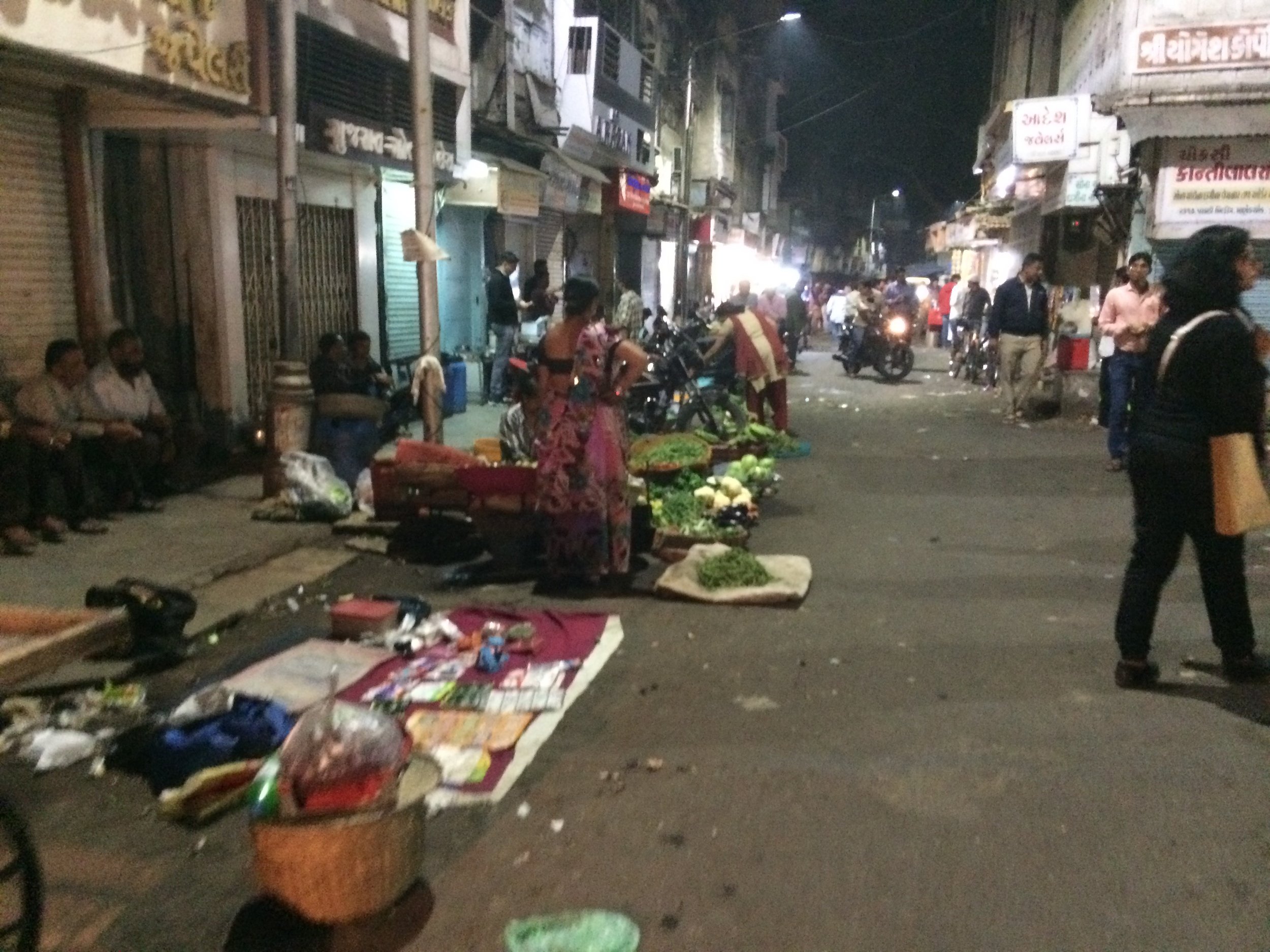 Manek Chowk in the Old City of Ahmedabad, a well-used and vibrant part of the city – here around midnight.