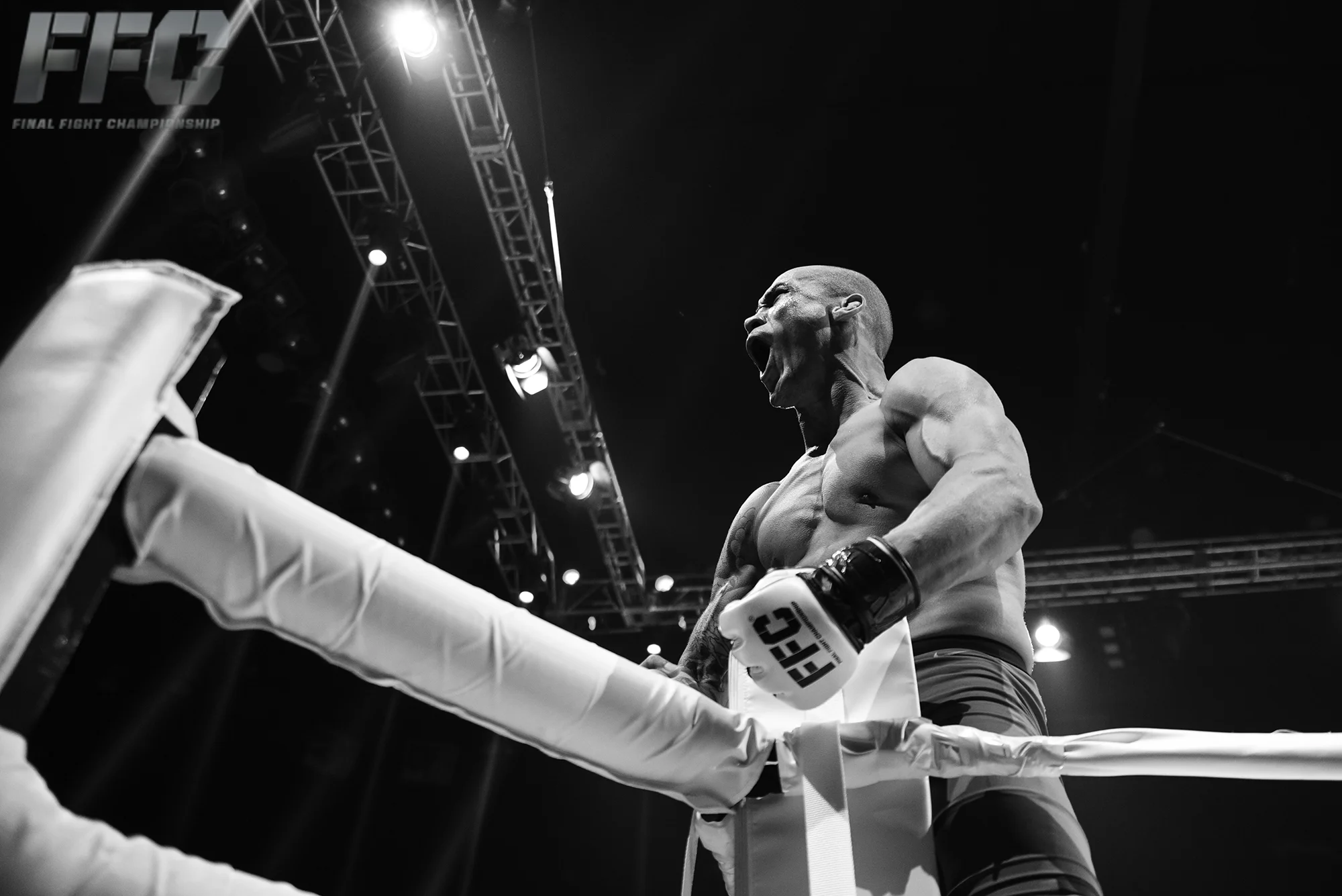 Roberto Neves celebrates after he landed a vicious highkick to his oppnent , Valdir Araujo, in the first round of their fight.