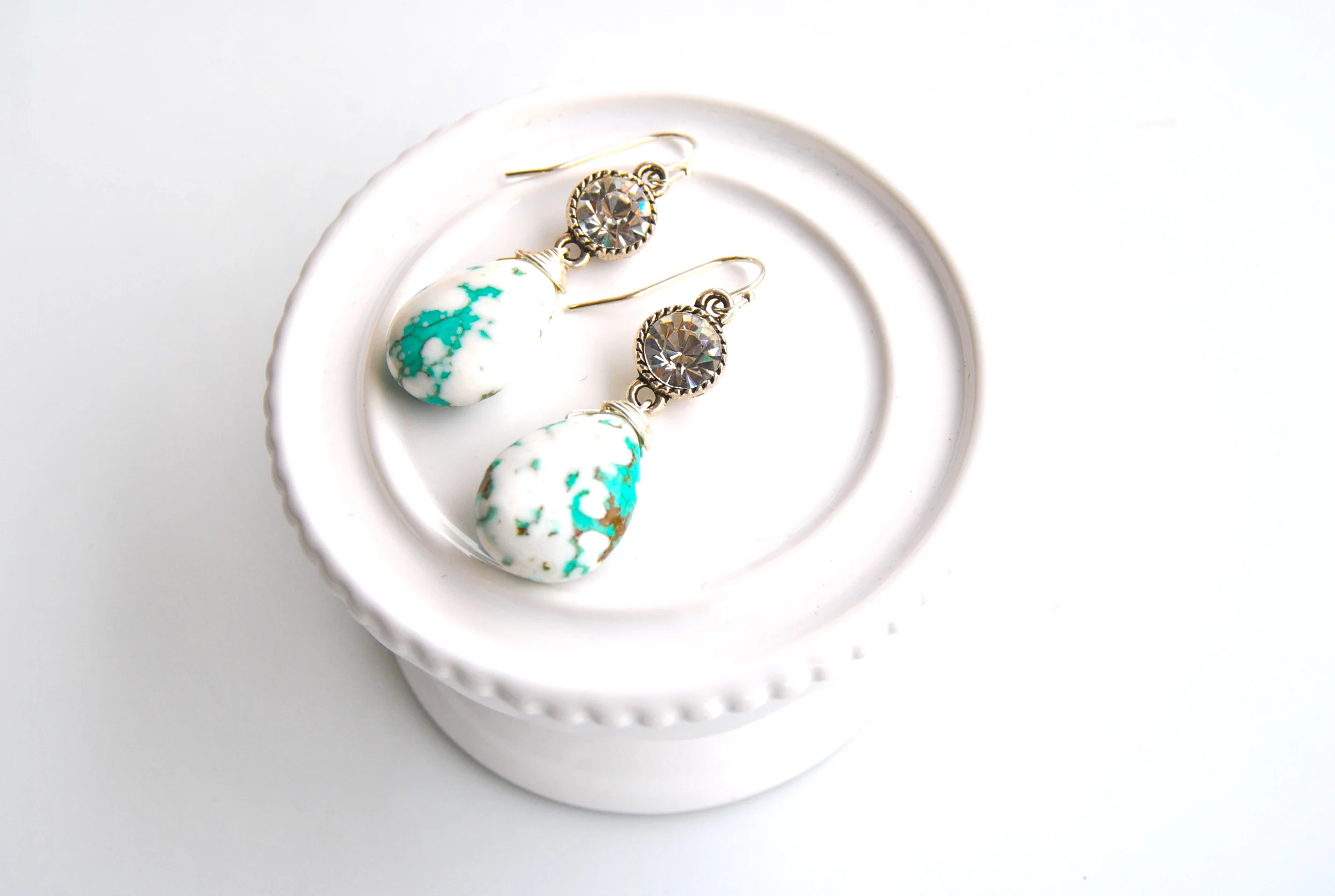  White Turquoise drop earrings by Very Valero. &nbsp;Available  online  &amp; at Gussied Up (1090 Bathurst St. Toronto) &nbsp;   