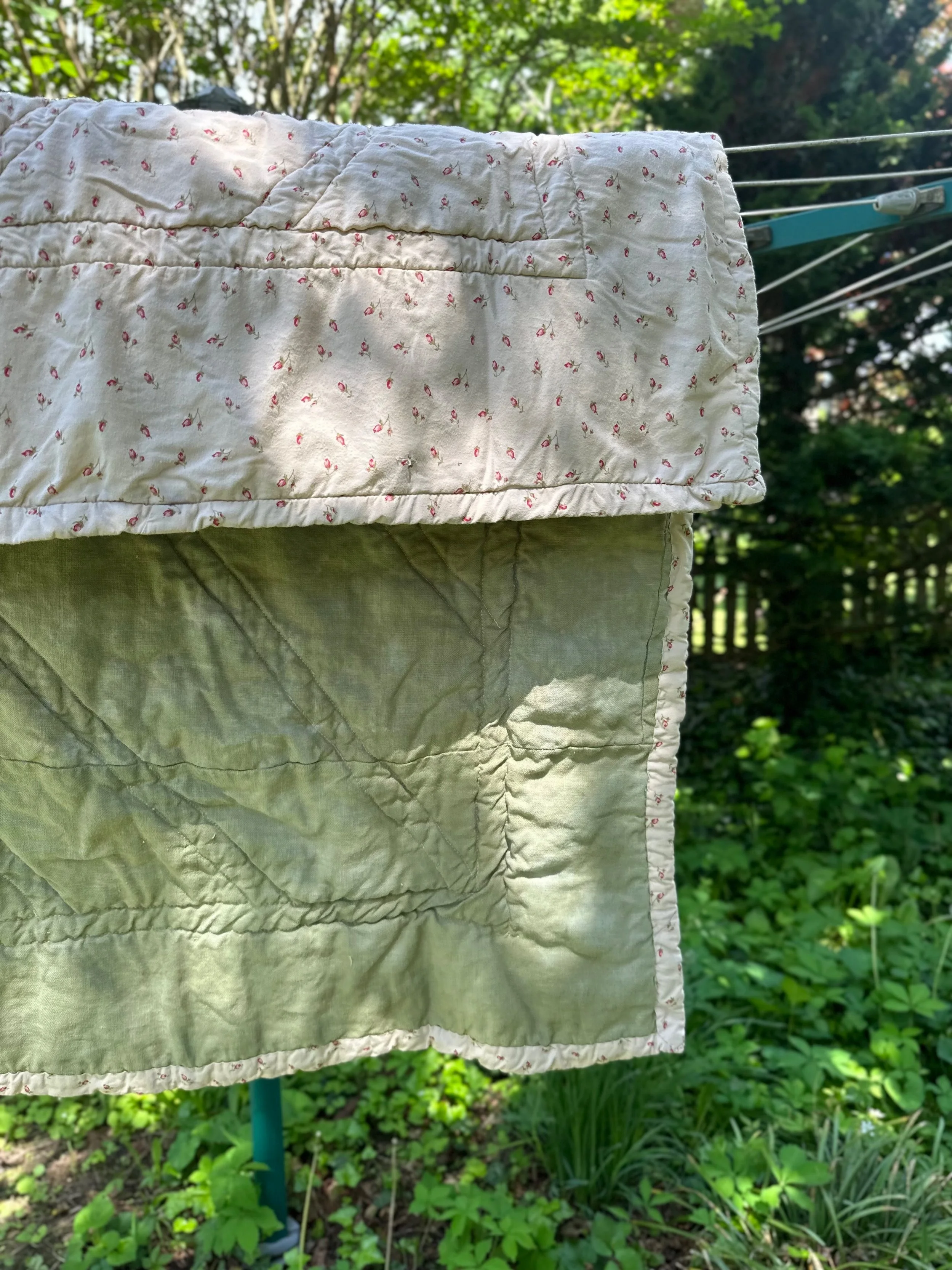 Hand dyed green natural linen under side
