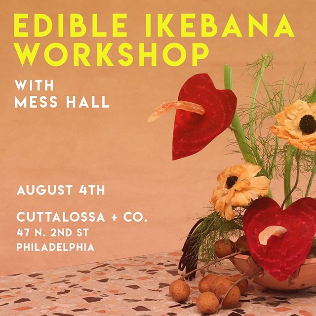 We are so excited to announce we will be hosting @messhall_journal ‘s Edible Ikebana Workshop!!! Go to Cuttalossa.us/events to get tickets!!🎉
Ikebana is having a moment, but the simplistic form of floral arrangement dates back to 7th century Japan. Once an offering at alters, the core of the art is to respect each flower or plant chosen for its inimitable quality, character and purpose. Mess Hall’s edible ikebana follows the same philosophy. Every element of our arrangements are carefully chosen at local farmers markets and specialty food shops. Even down to the vessel it’s displayed in, allowing the eater to enjoy their arrangement long after it’s been devoured.
At this 2 hour workshop, attendees will learn the how-tos of sourcing, how to manipulate ingredients into different shapes and finally how to arrange their very own edible ikebana. Each attendee will be provided with tools, materials and a vintage vessel sourced by Tavatine. ——-
Mess Hall is a food based creative studio. In addition to their namesake journal they collaborate with artists on food-based projects, provide styling services and curate a marketplace of vintage cookware.
Tate Obayashi is the editor of Mess Hall Journal. When not working on the journal, she creates custom sculptures for Bergdorf Goodman, Tiffany & Co. and ABC Carpet to name a few. Edible ikebana is a nod to her Japanese heritage as well as her creative and culinary endeavors.