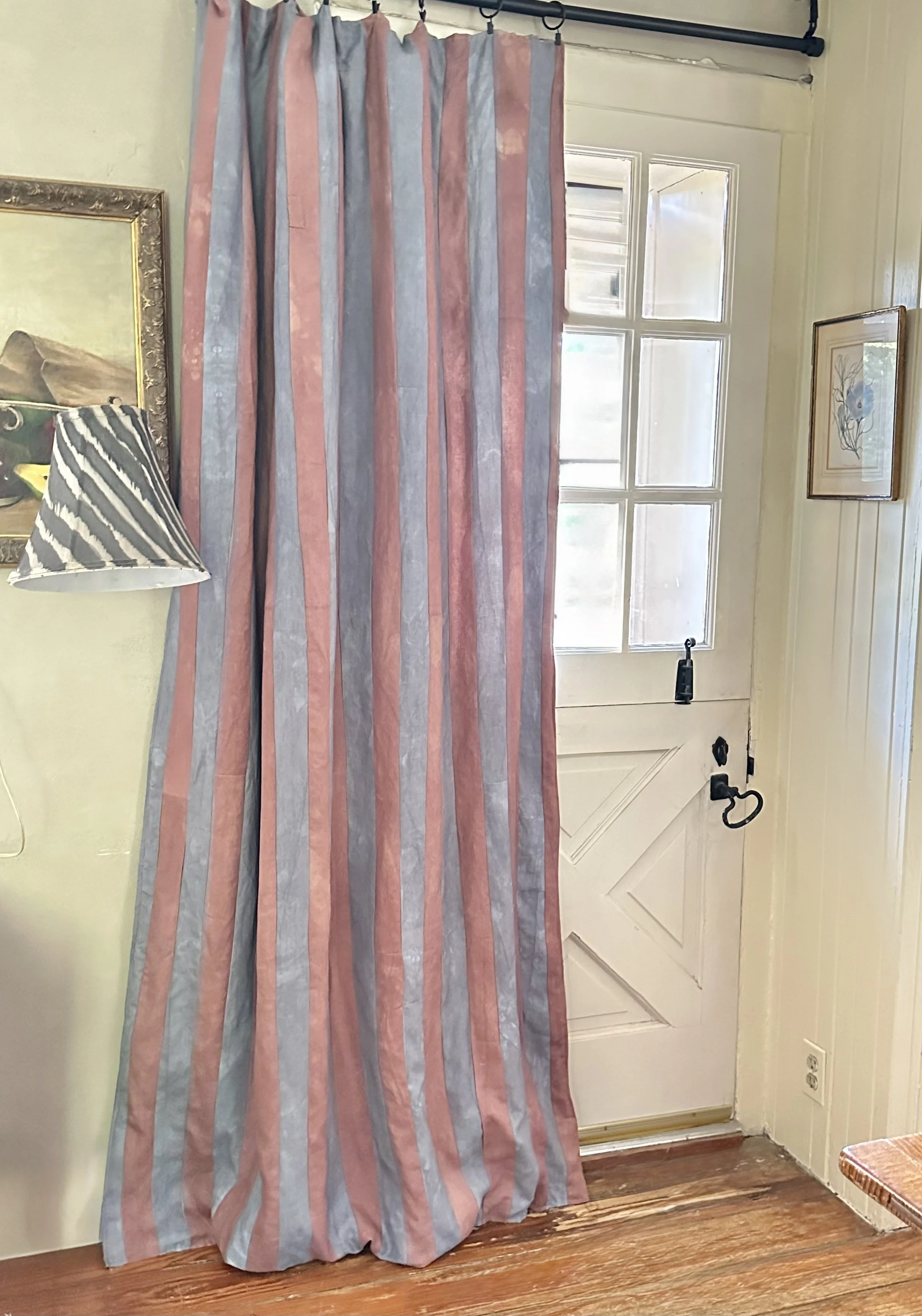 Hand Dyed Linen door Curtain brown and blue grey
