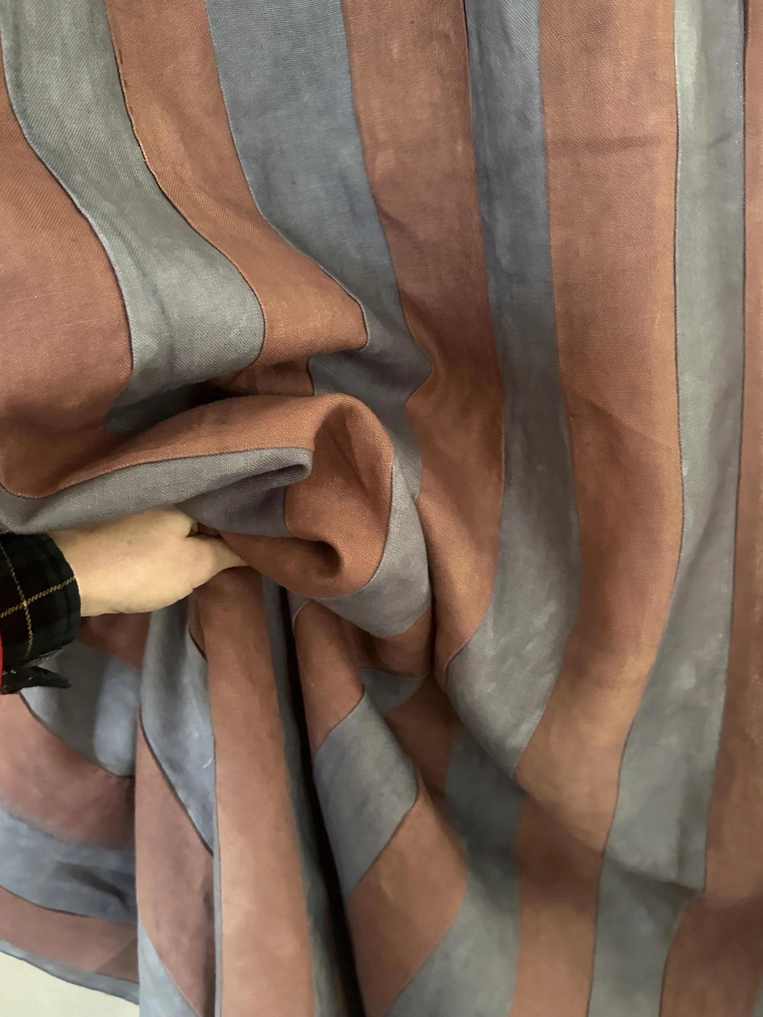 Detail of hand dyed linen door curtain