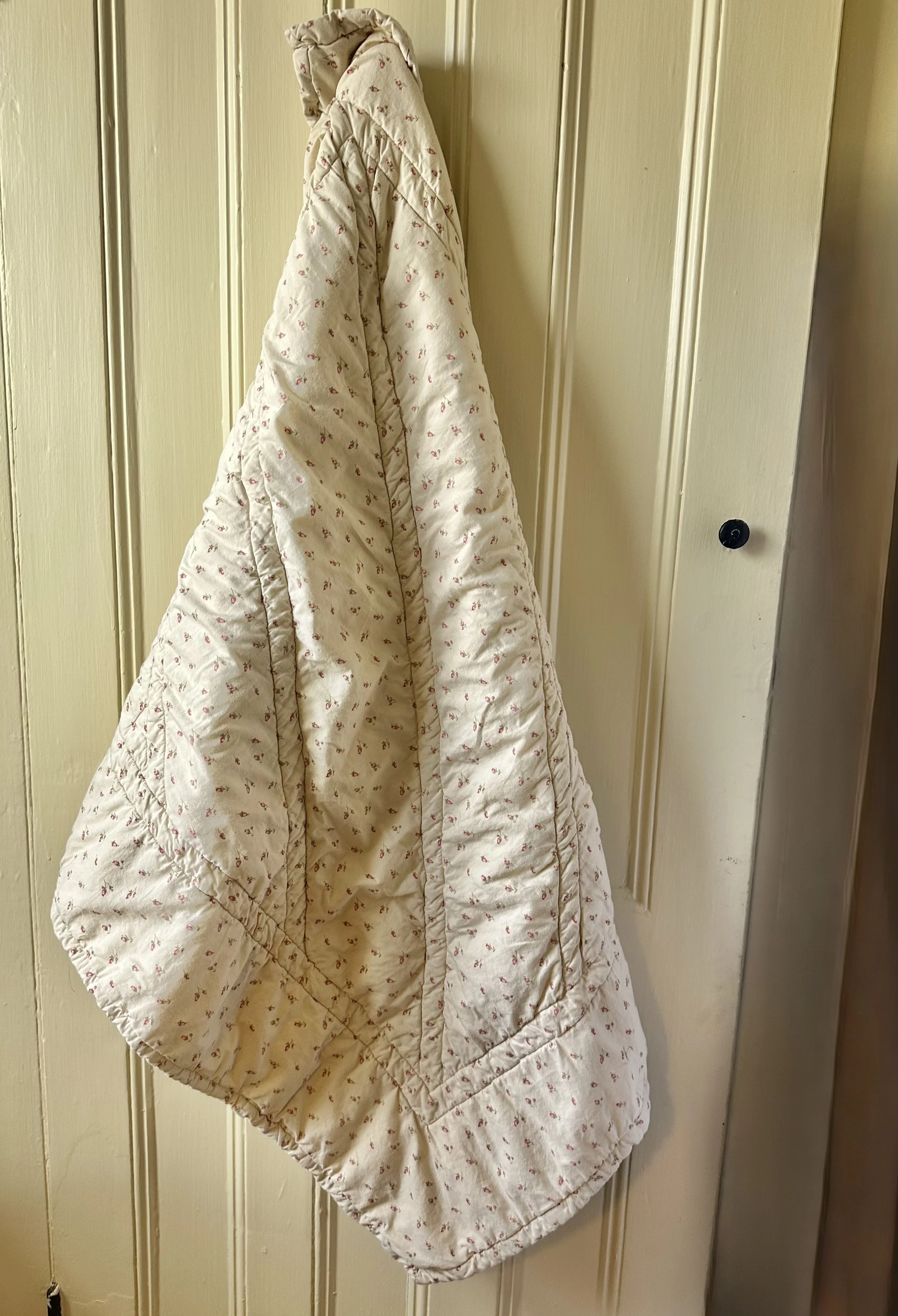 Bespoke Baby Quilt Vintage Ralph Lauren Rose Bud Cotton Hand dyed Linen 1