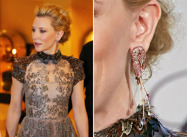 Cate Blanchett championed shellfish, as she wore shrimp earrings from Chopard's Animal World collection.