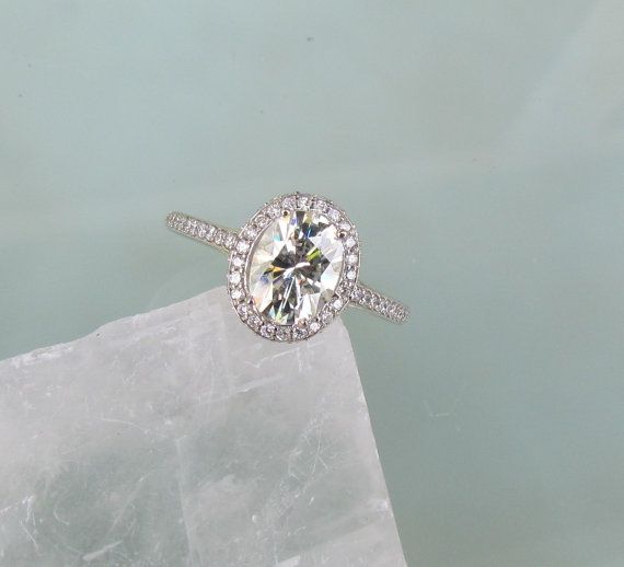 Moissanite Engagement Ring in 14k Gold Diamond Halo 8x6 Oval Moissanite.