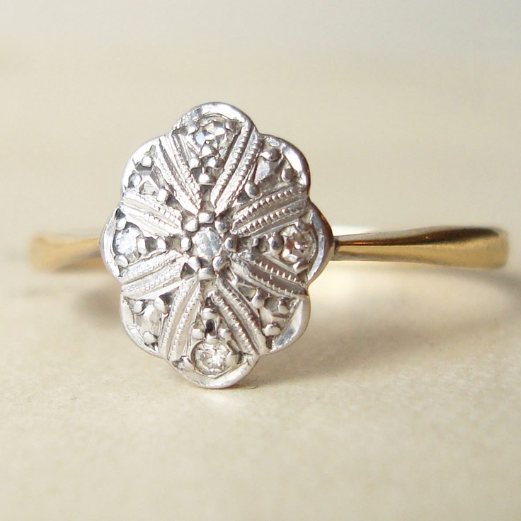 Art Deco Scalloped Oval Diamond Engagement Ring.