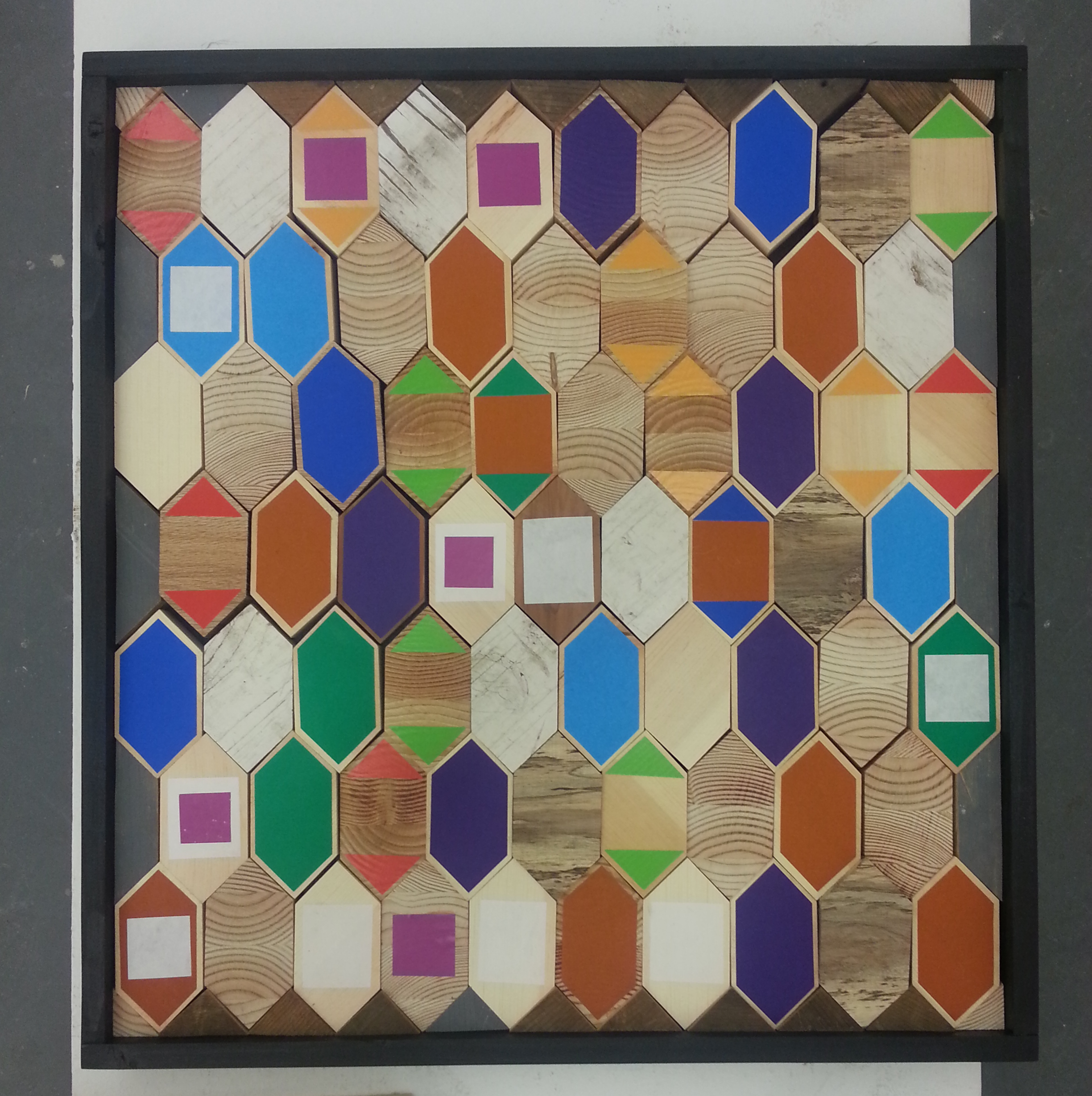 Puzzel Project Sculptural Processes 32” x 2” x 32” red oak, pine, reclaimed wood, paper 2013