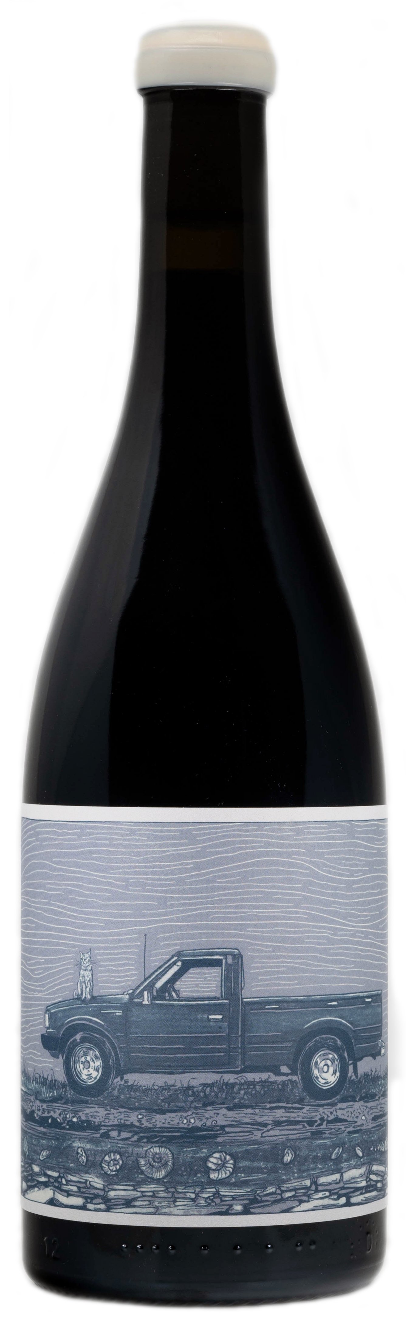 A bottle of our "Sedimentary Feelings" Pinot noir wine.