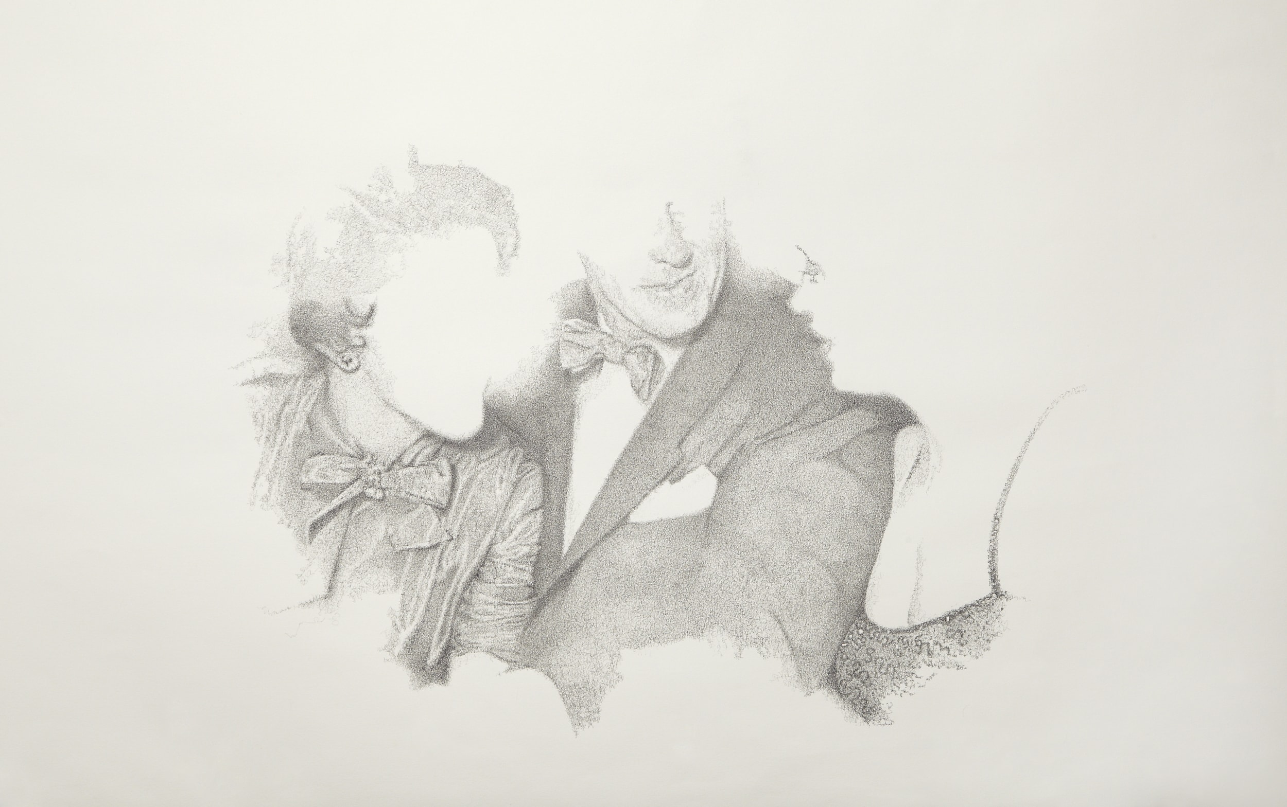 2014 "unforgettable moments" from the series "Alzheimer stories". ink drawing on paper, 40 x 26 in A moment he would have loved to remember. Ronald Reagan sitting between Nancy Reagan and Marilyn Monroe.