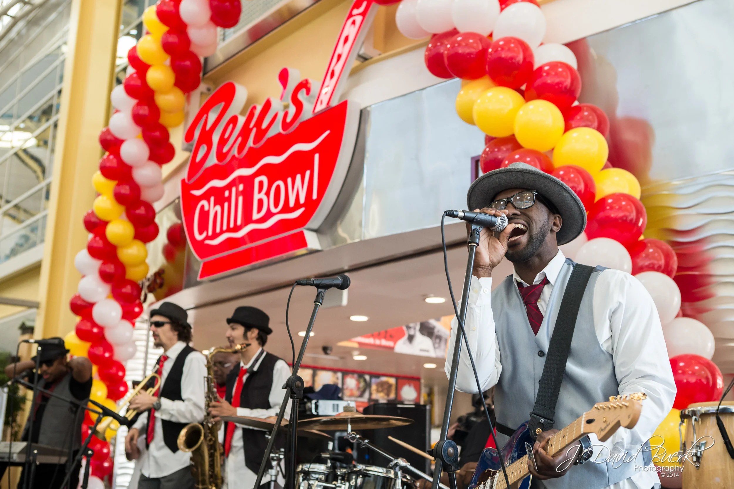 The Chuck Brown Band performs at the Grand Opening of Ben's Chili Bowl at Ronald Reagan National Airport.