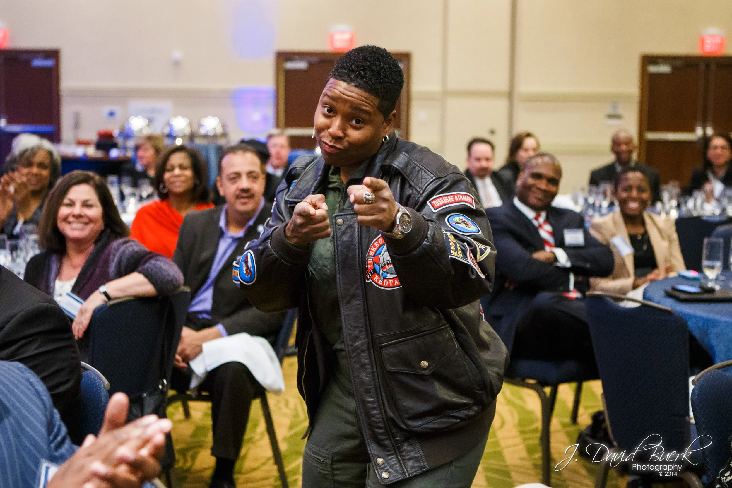 Vernice "Fly Girl" Armour, the first African-American female combat pilot and first African-American female USMC aviator, speaks at a Marketplace Development corporate event.