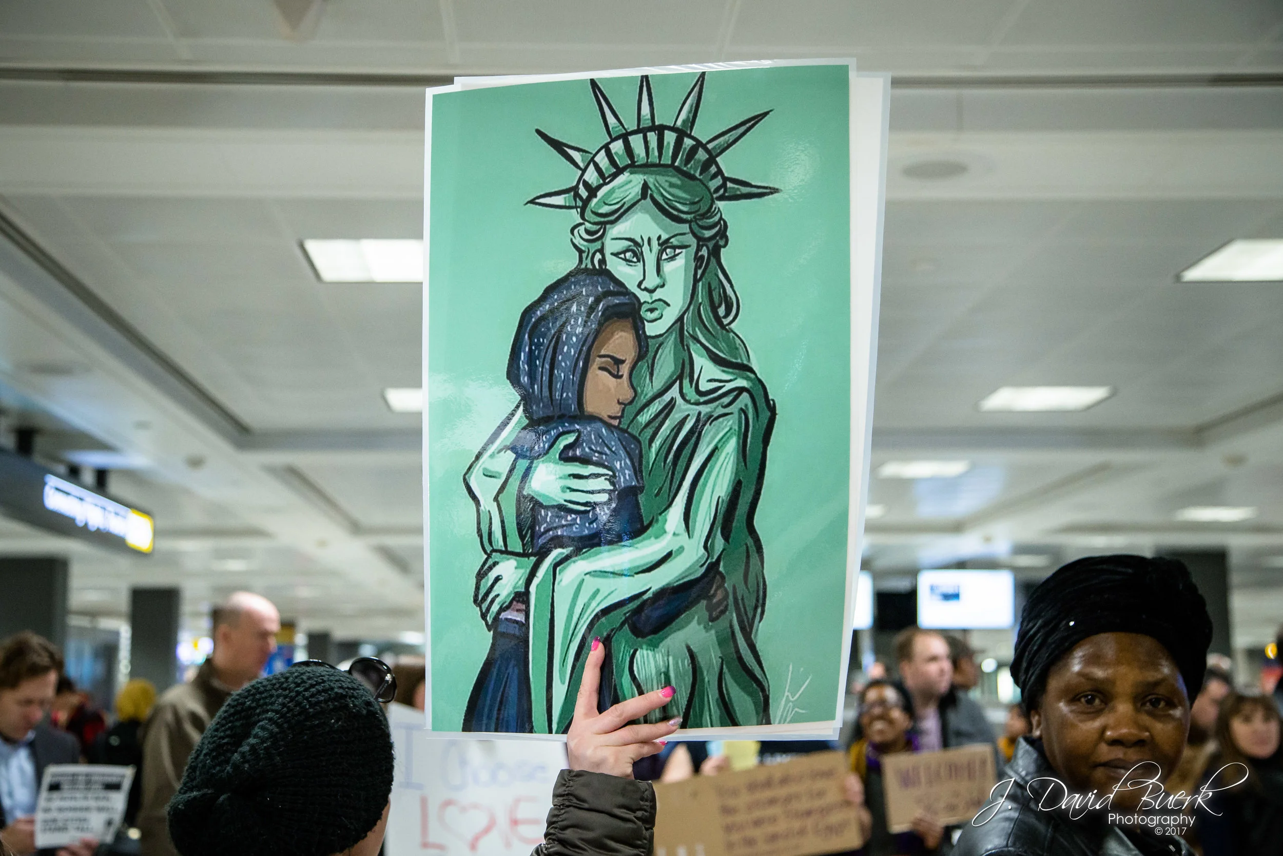 Some protestors' signs were artwork without words.