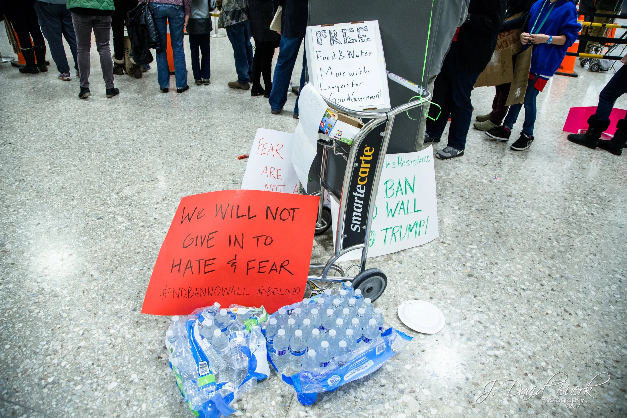 Water, food, and other supplies donated to sustain the protestors, lawyers, translators, and legal observers.