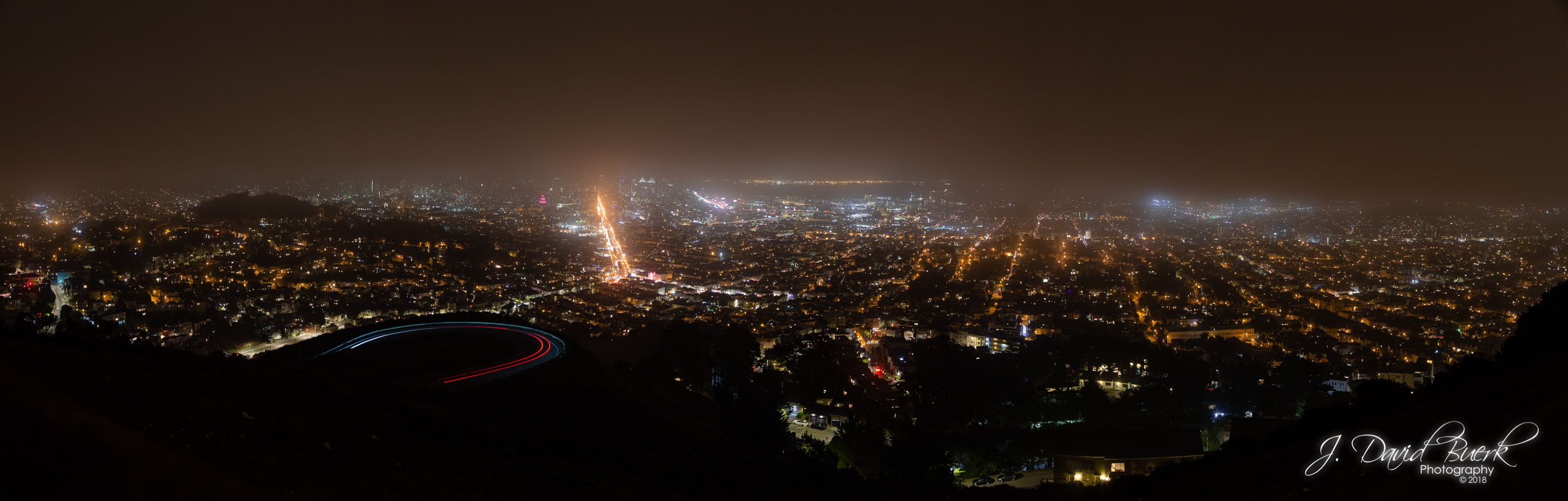 Aerial view of San Francisco, California from Christmas Tree Point, Twin Peaks, San Francisco, California.