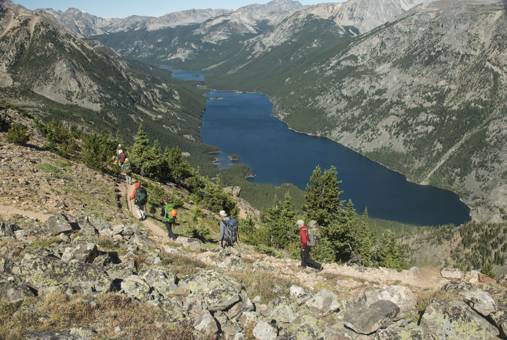 Going down the switchbacks above Mystic Lake