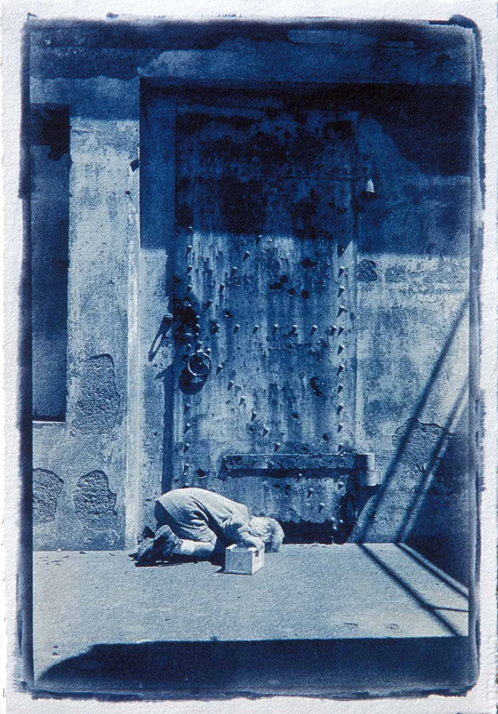 Cyanotype by Adrian Elwell: Boy and Door