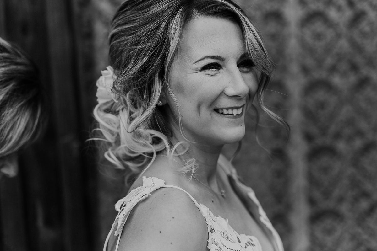 Black and white candid boho bride