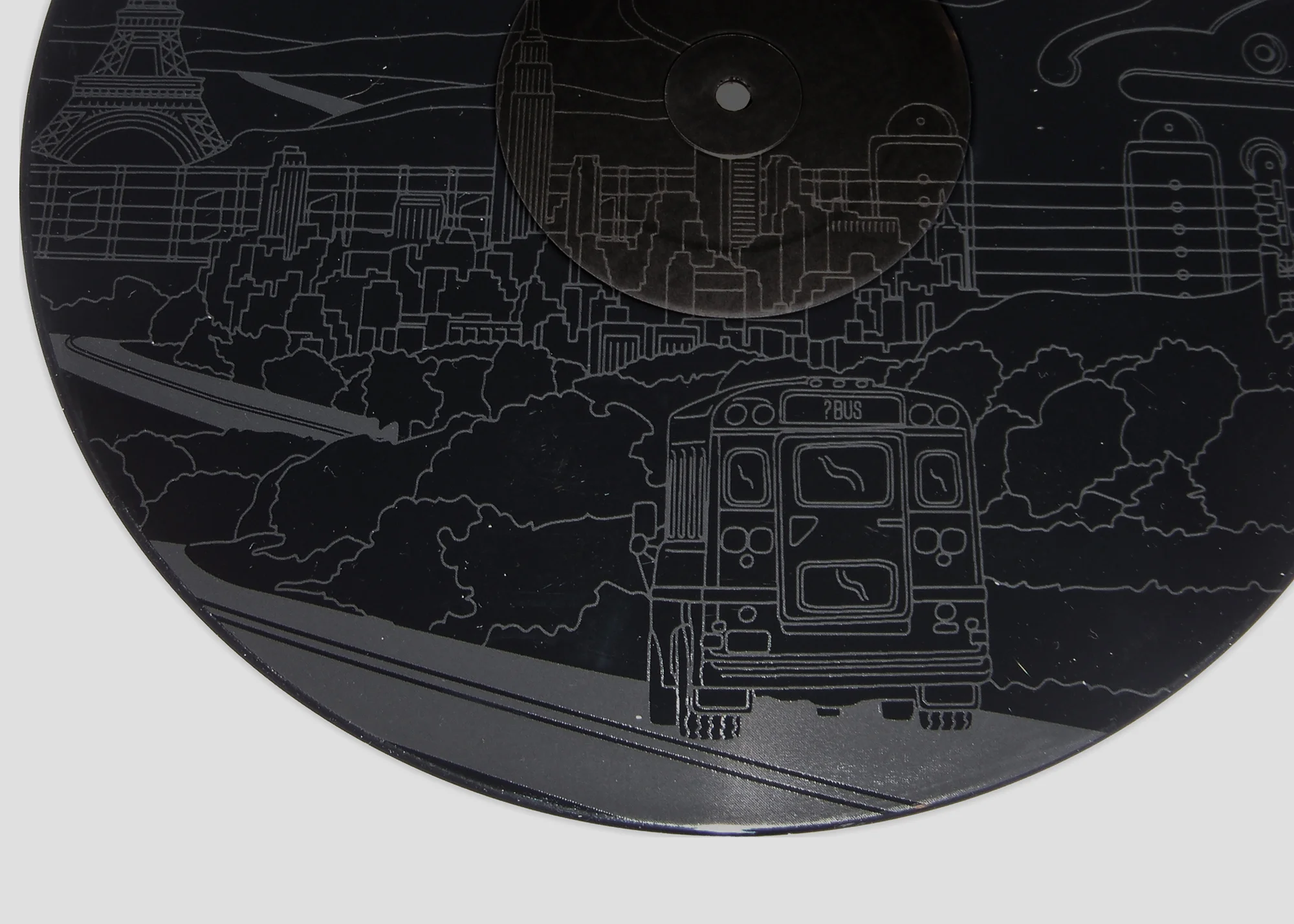 Laser-etched vinyl detail.