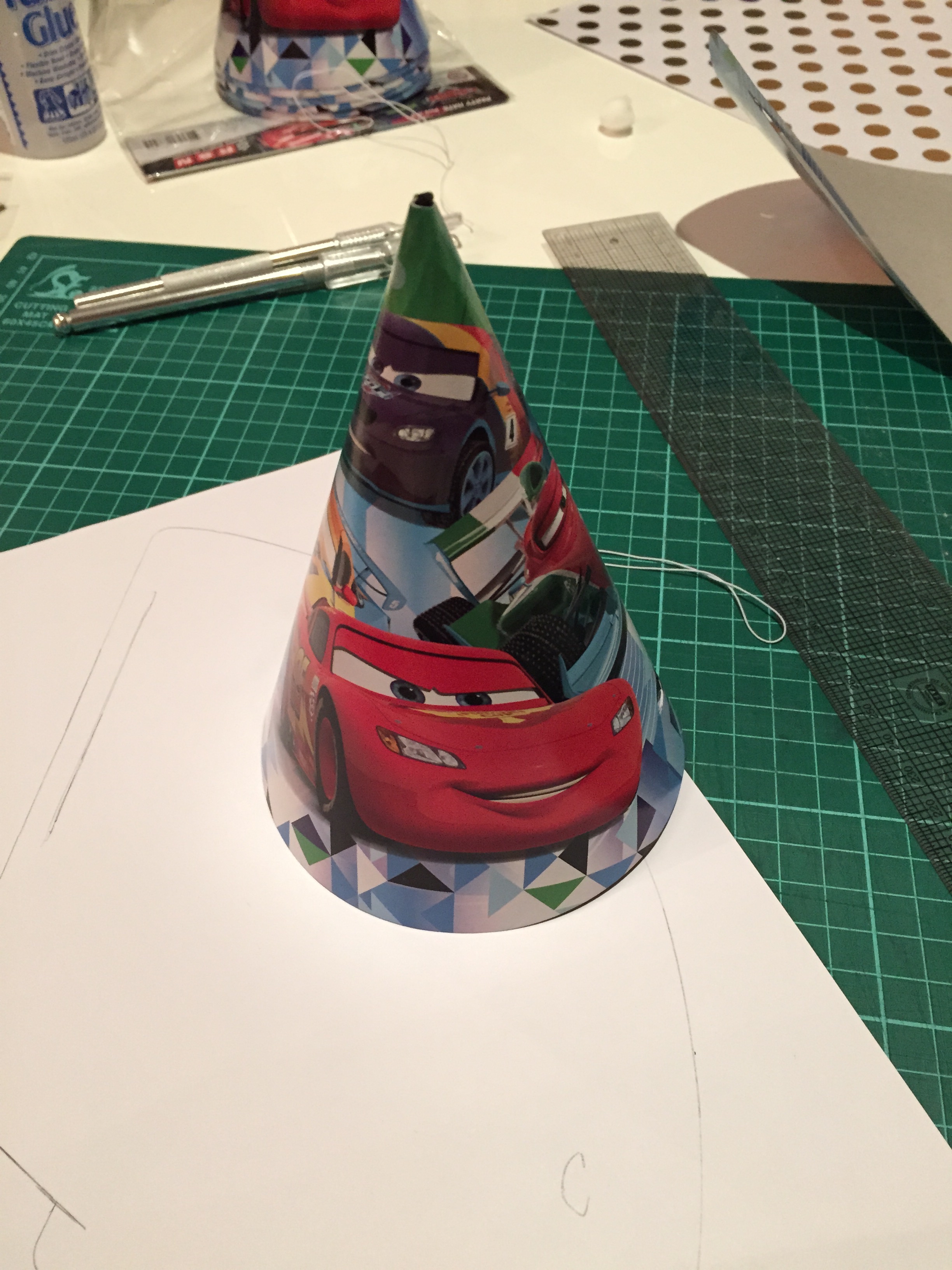 This is the party hat I chose to use and I really liked that it didn't need any tape or glue to stick it together.