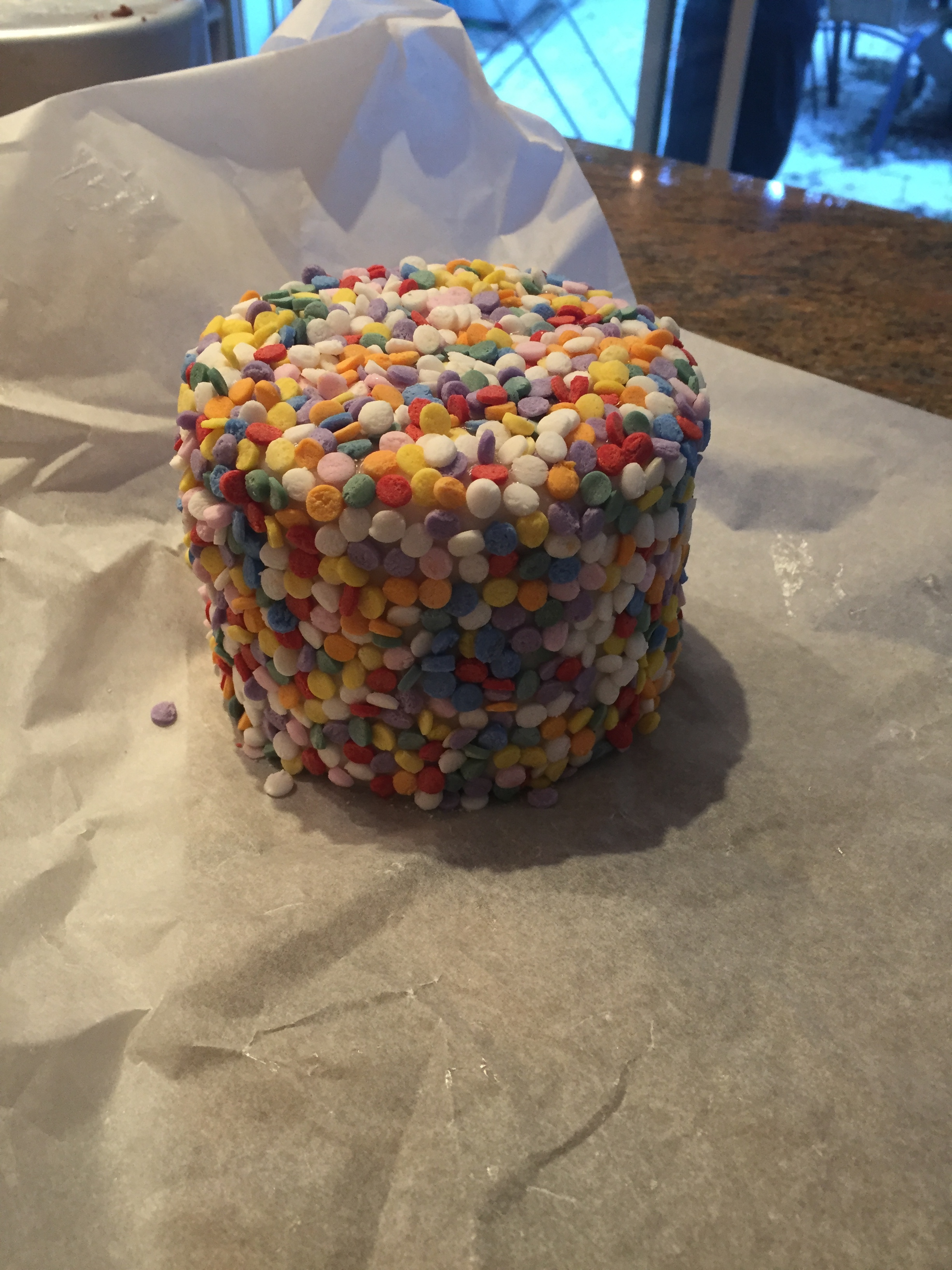 The gel doesn't dry instantly so I was able to go back in and move around the sprinkles where there are visible gaps etc...