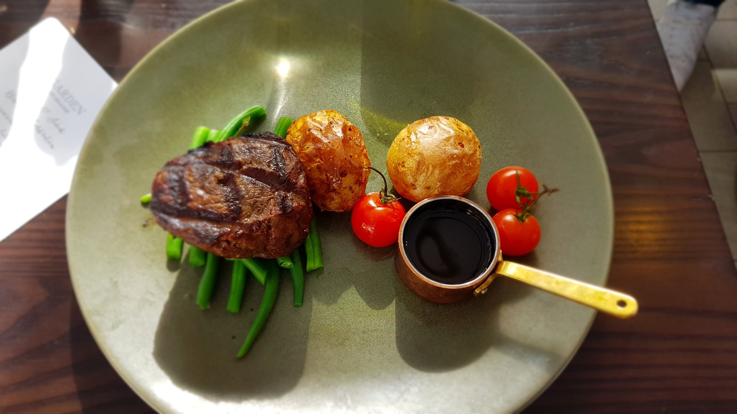 OAKEY TENDERLOIN: Grass fed, grain finished tenderloin, roasted chat potatoes, french beans, red wine jus