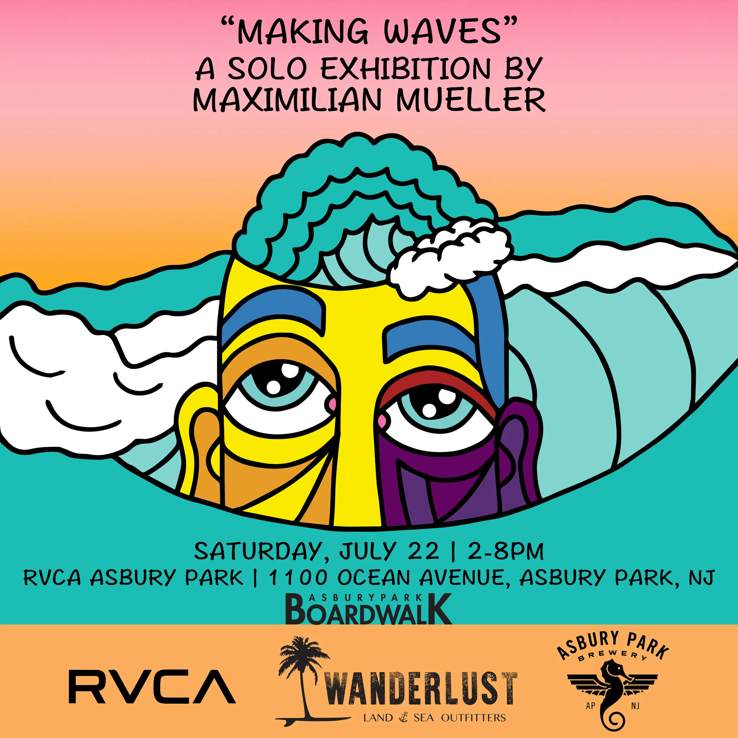 Flyer for Solo Art Exhibition "Making Waves" at RVCA